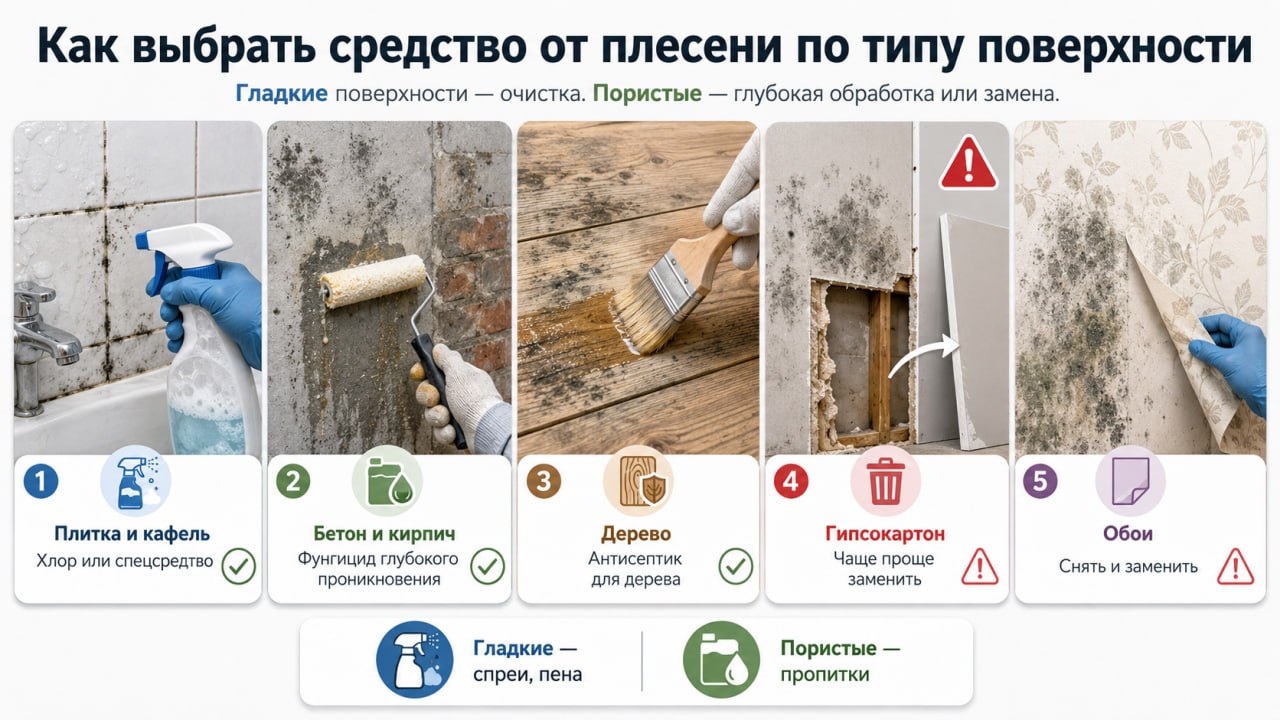 Как выбрать средство в зависимости от поверхности: обои, гипсокартон, плитка, дерево и бетон